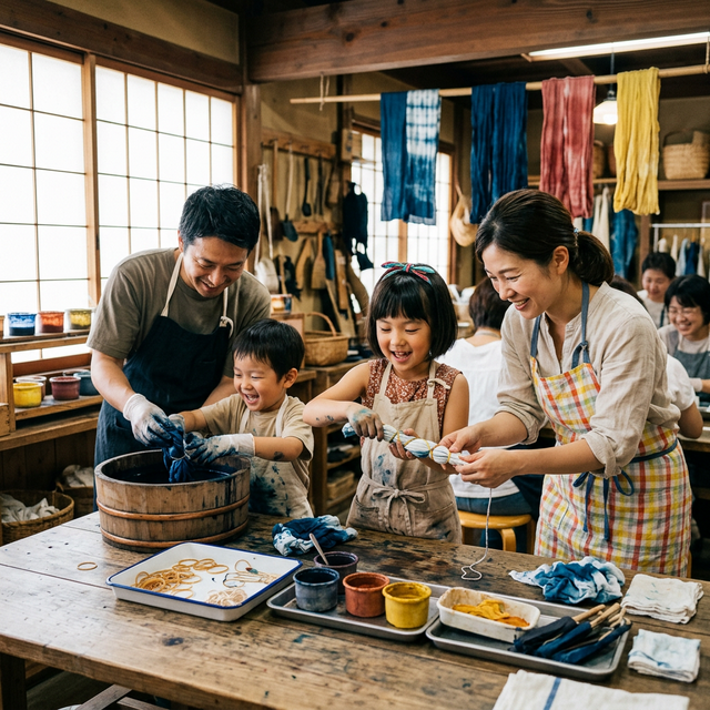ファミリーでの染物体験